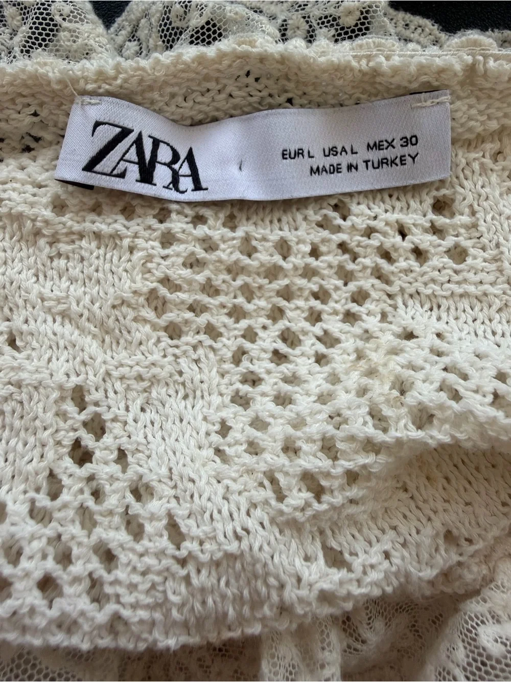 Zara Cream Open Knit Lace Ruffle Peplum Top Large Cottagecore Boho